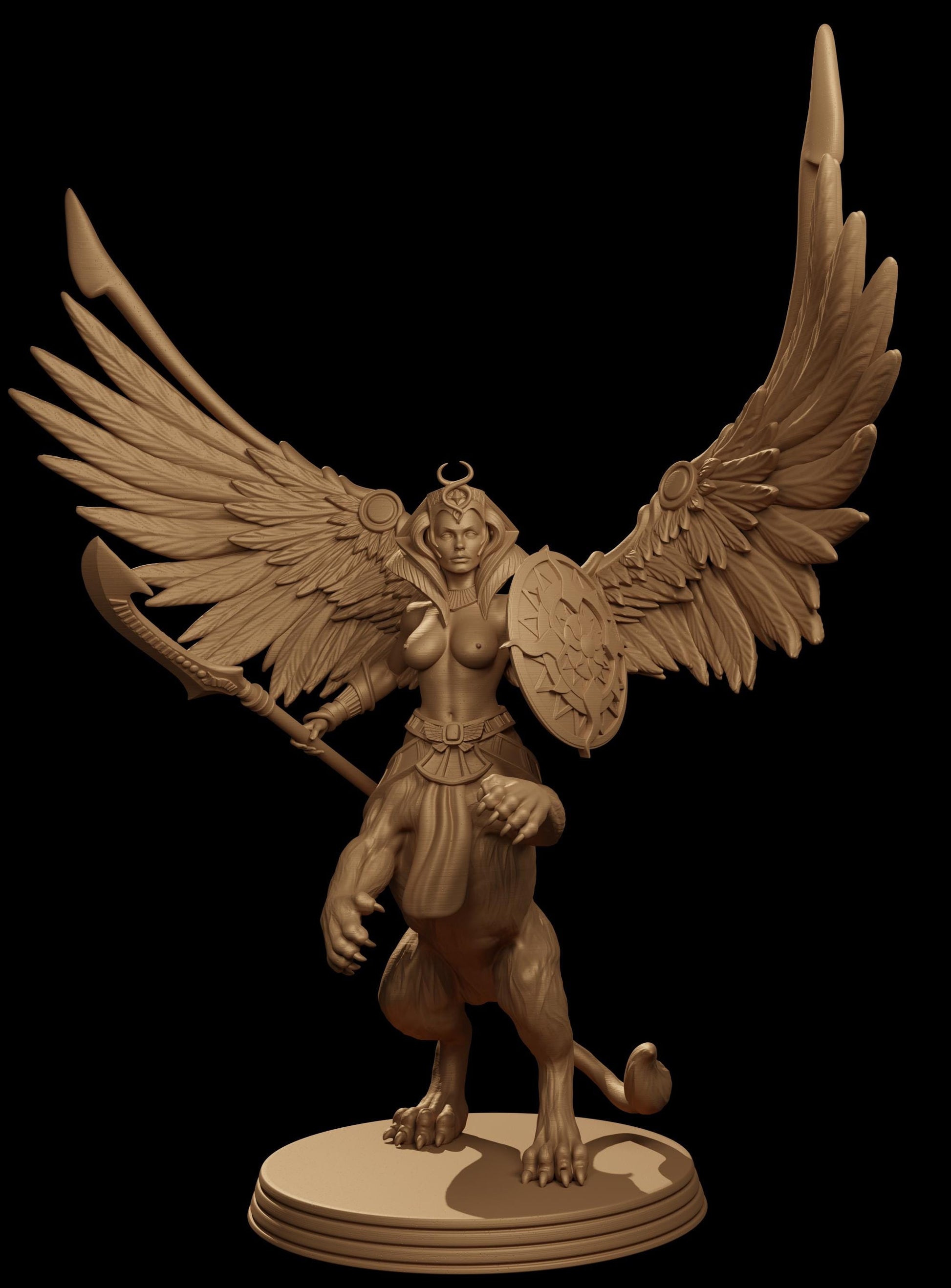 Nefareen, the Sphinx Warrior | DnD Female Sphinx Fighter Egyptian Collectible Tabletop Miniature | 32mm / 75mm | by Jugglers Miniatures