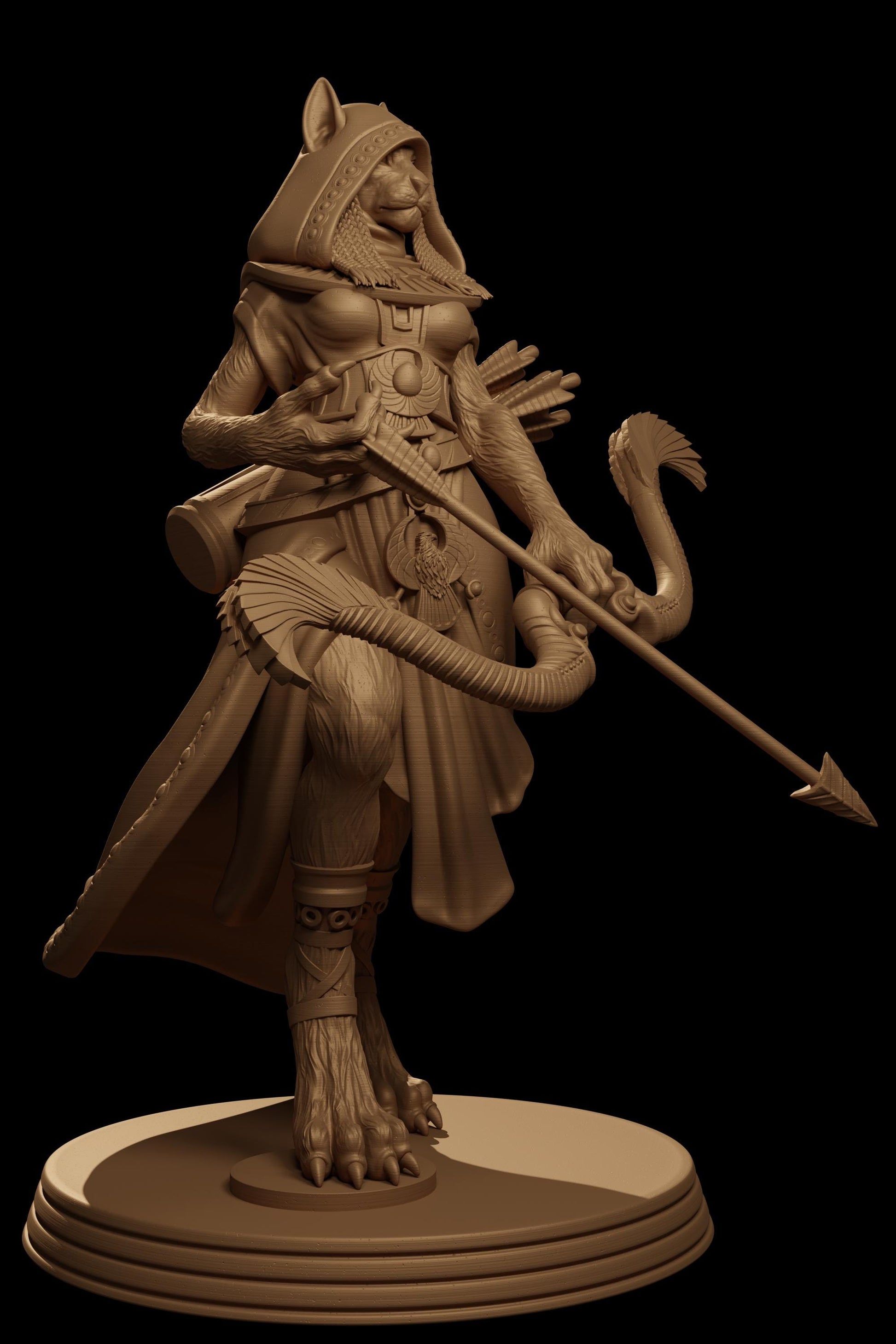Zahia, the Tabaxi Archer | DnD Female Tabaxi Rogue Egyptian Collectible Tabletop Miniature | 32mm / 75mm | by Jugglers Miniatures