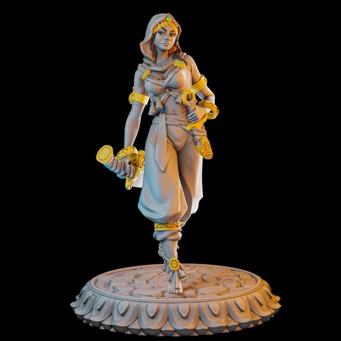 Chandani | DnD Female Warrior Rogue Fighter Collectible Tabletop Pinup Miniature | 32mm / 75mm | by Miniatures Cave