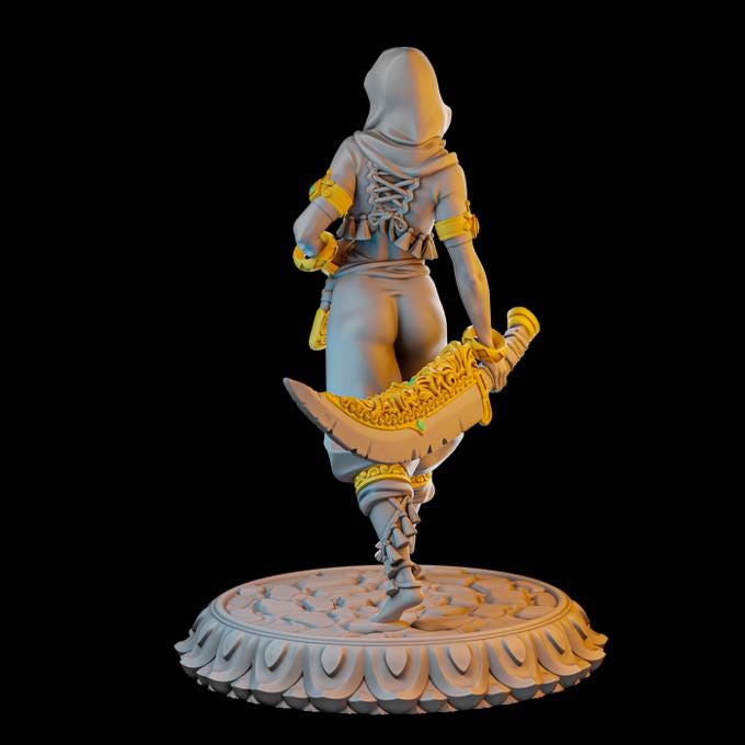 Chandani | DnD Female Warrior Rogue Fighter Collectible Tabletop Pinup Miniature | 32mm / 75mm | by Miniatures Cave