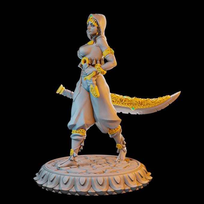 Chandani | DnD Female Warrior Rogue Fighter Collectible Tabletop Pinup Miniature | 32mm / 75mm | by Miniatures Cave