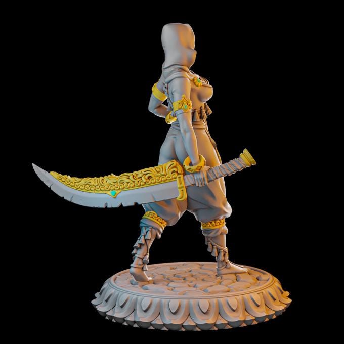 Chandani | DnD Female Warrior Rogue Fighter Collectible Tabletop Pinup Miniature | 32mm / 75mm | by Miniatures Cave