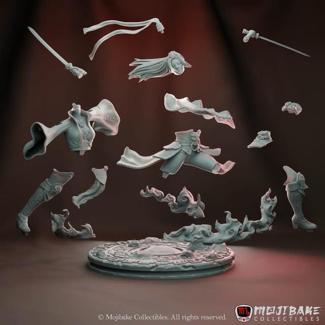 Li Mei, the Blades of Harmony | Female Wuxia Collectible Resin Miniature Statue | 75mm | by Mojibake Collectibles