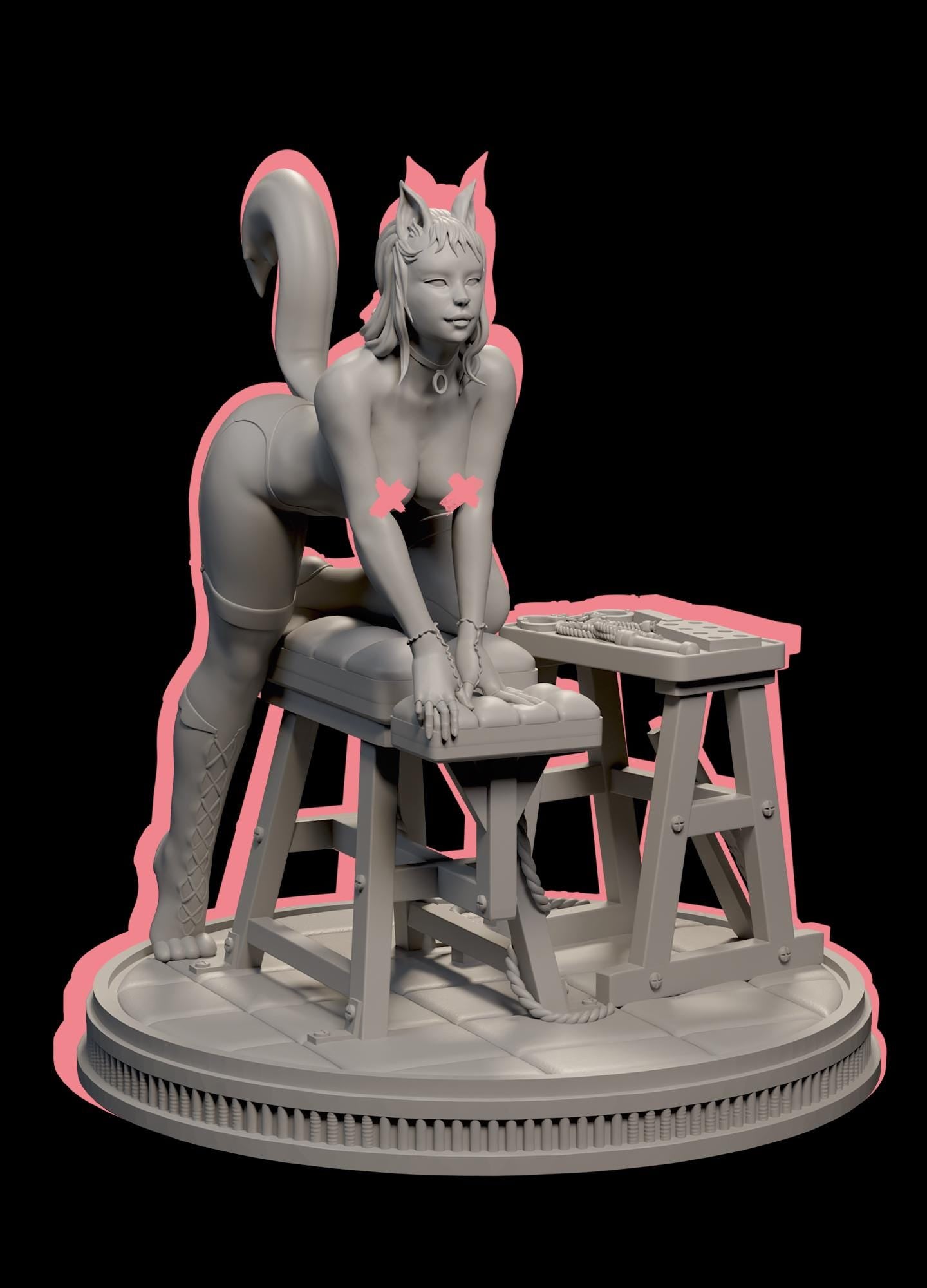Seductive Cat Girl | Female Fantasy Kemonimimi Collectible Resin Pin-up Miniature Statue | by Post Prints