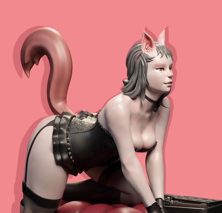 Seductive Cat Girl | Female Fantasy Kemonimimi Collectible Resin Pin-up Miniature Statue | by Post Prints