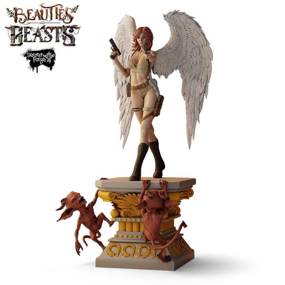 Constantin | Female Angel Adventurer Collectible Resin Pinup Miniature | 40mm / 75mm | by Secret Forge