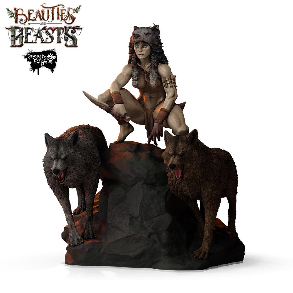 Fenris | Female Tribal Barbarian Collectible Resin Pinup Miniature | 40mm / 75mm | by Secret Forge