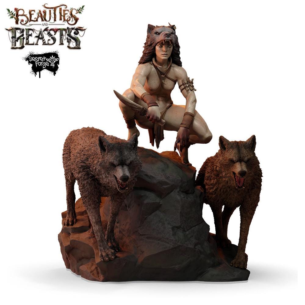 Fenris | Female Tribal Barbarian Collectible Resin Pinup Miniature | 40mm / 75mm | by Secret Forge