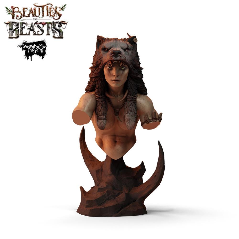 Fenris | Female Tribal Barbarian Collectible Resin Pinup Miniature | 40mm / 75mm | by Secret Forge