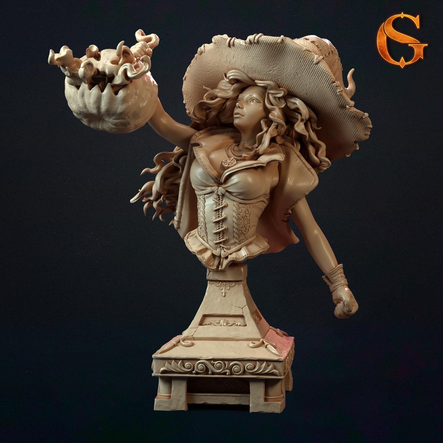 Beatrix of the Pumpkin Witch Bust | Collectible Resin Miniature Statue | by Solgood Forge