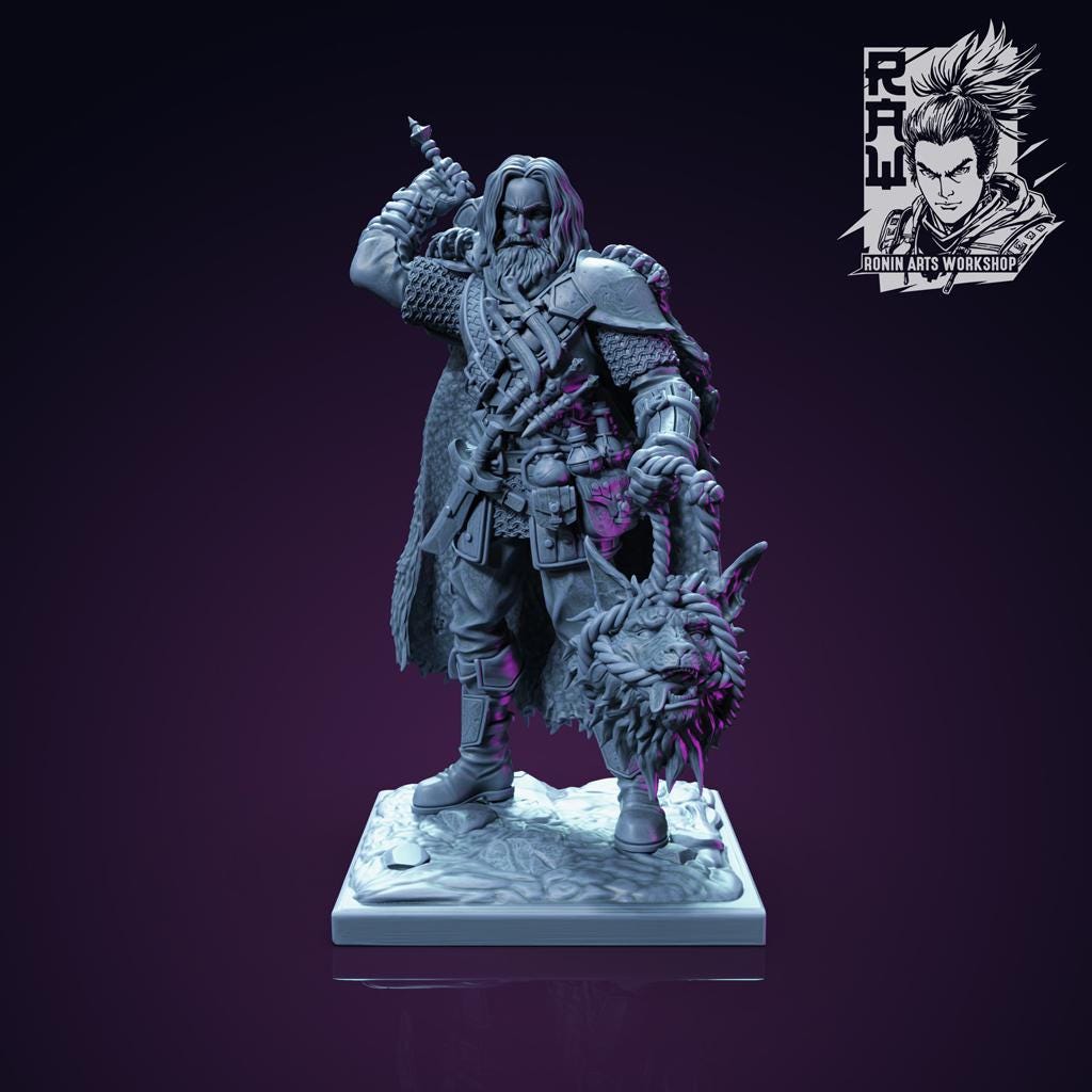 Wilku the Fighter | DnD Human Fighter Barbarian Collectible Miniatures | 35mm / 75mm | by RoninArtsWorkshop