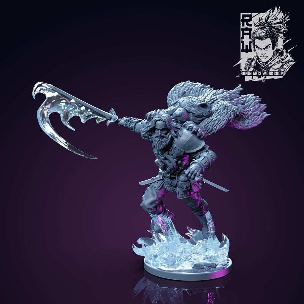 Wilku the Fighter | DnD Human Fighter Barbarian Collectible Miniatures | 35mm / 75mm | by RoninArtsWorkshop