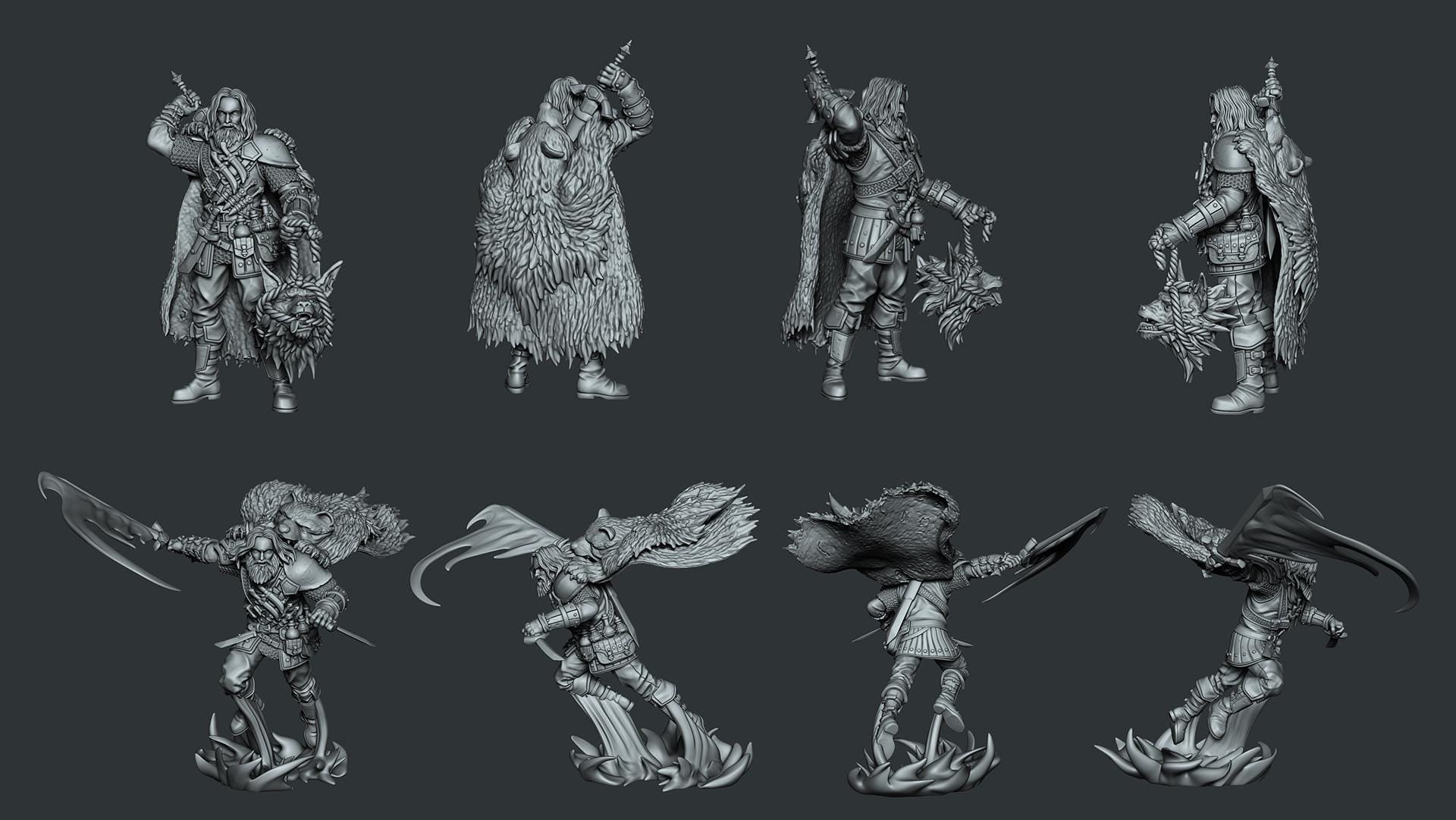 Wilku the Fighter | DnD Human Fighter Barbarian Collectible Miniatures | 35mm / 75mm | by RoninArtsWorkshop