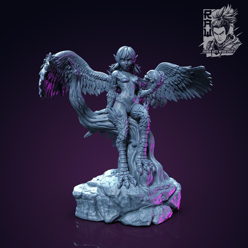Young Harpy Vivi | Female Fantasy Pin-up Siren Monstergirl Miniature | 54mm / 75mm | by RoninArtsWorkshop