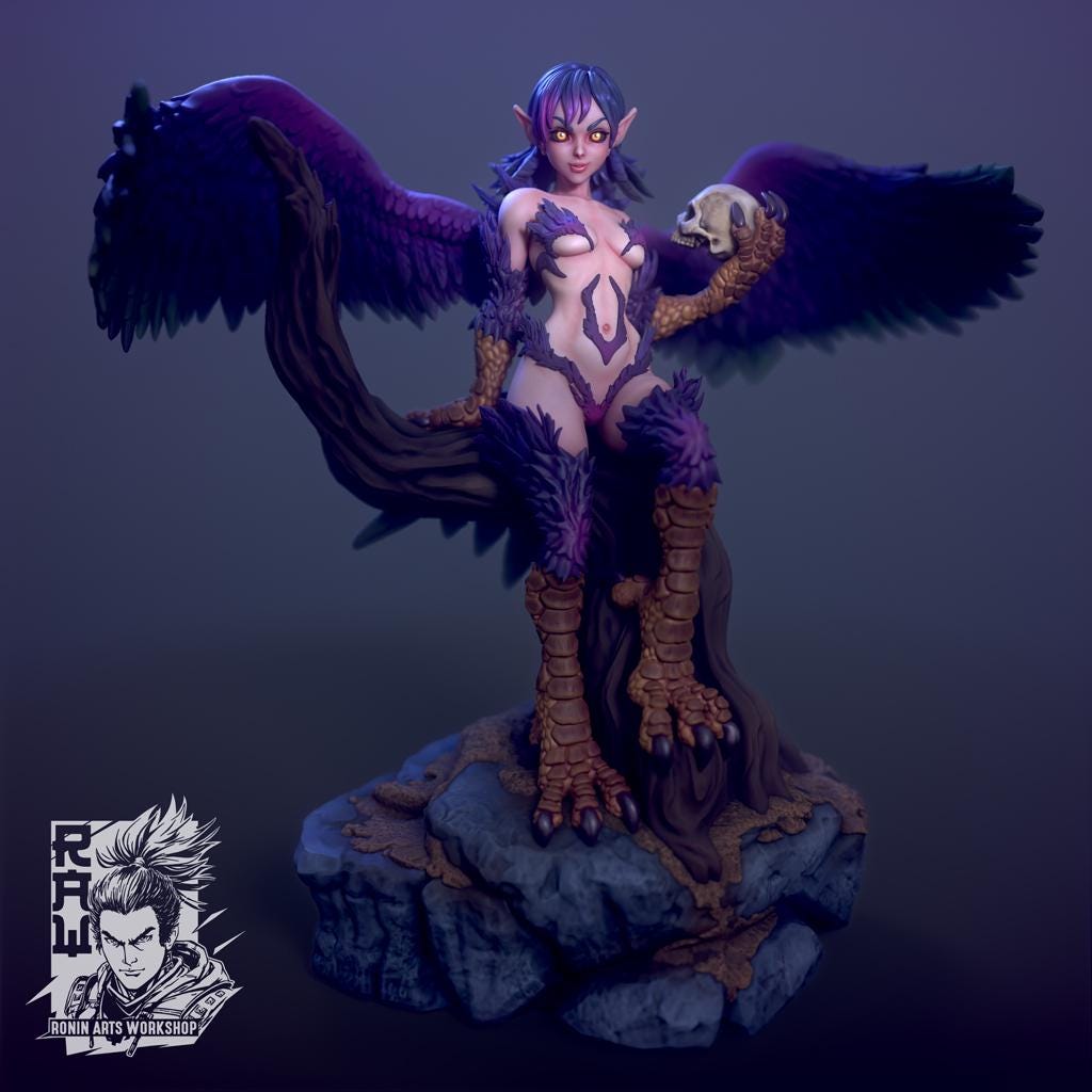 Young Harpy Vivi | Female Fantasy Pin-up Siren Monstergirl Miniature | 54mm / 75mm | by RoninArtsWorkshop