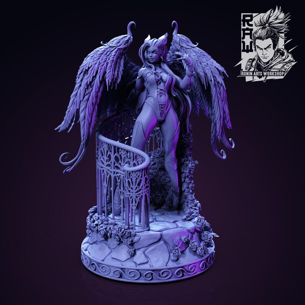 Angie | Female Fantasy Fallen Angel Collectible Pin-up Miniature | 75mm | by RoninArtsWorkshop