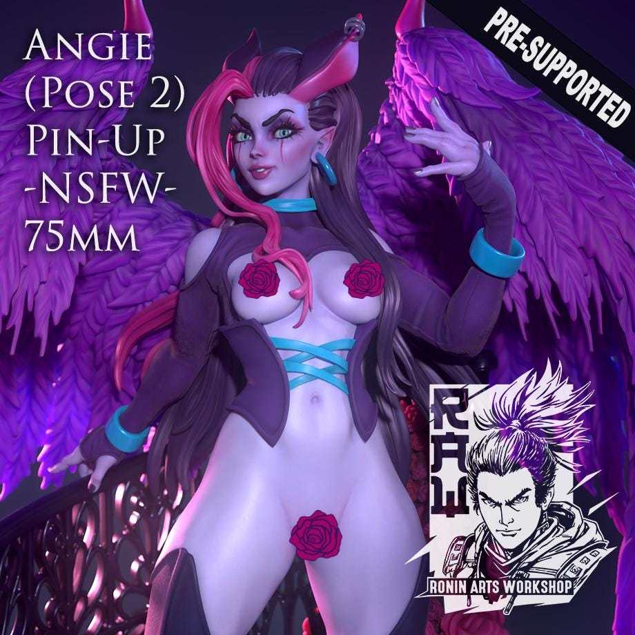 Angie | Female Fantasy Fallen Angel Collectible Pin-up Miniature | 75mm | by RoninArtsWorkshop