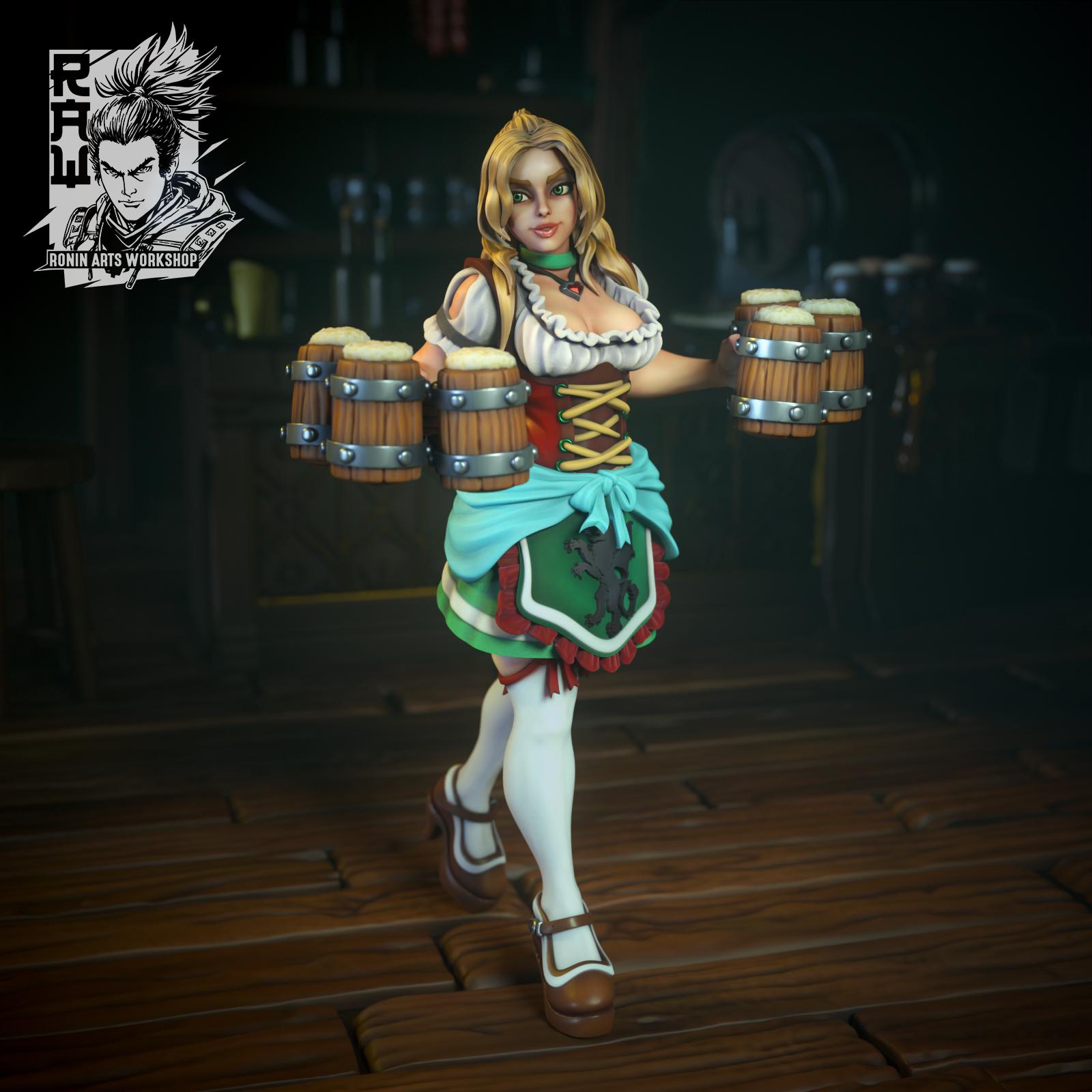 Demi | Female Fantasy Human Barmaid Collectible Miniature | 54mm / 75mm | by RoninArtsWorkshop