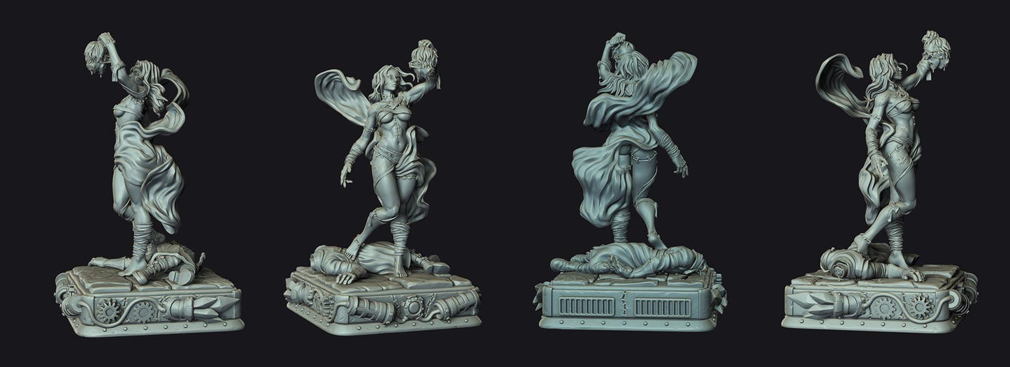 Nenia Rising | DnD Fantasy Female Bride of Frankenstein Collectible Miniature | 54mm / 75mm | by RoninArtsWorkshop