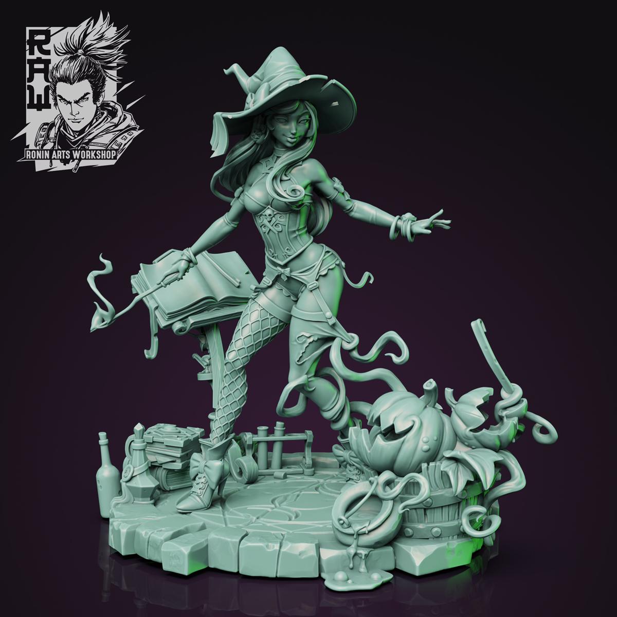 Hazel the Pumpkin Witch | DnD Female Fantasy Sorceress Halloween Collectible Miniature | 54mm / 75mm | by RoninArtsWorkshop