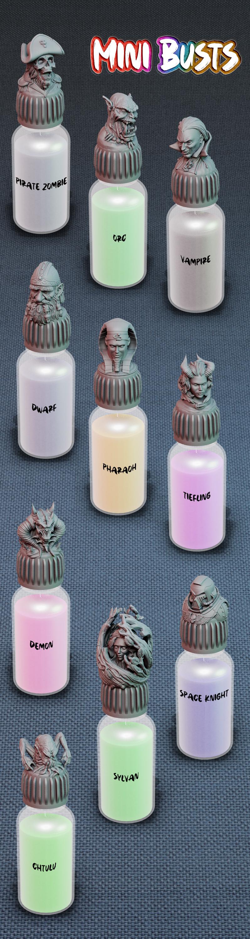 3D Colour Caps - Busts | Resin Paint Dropper bottle replaceable caps | by Crosslances