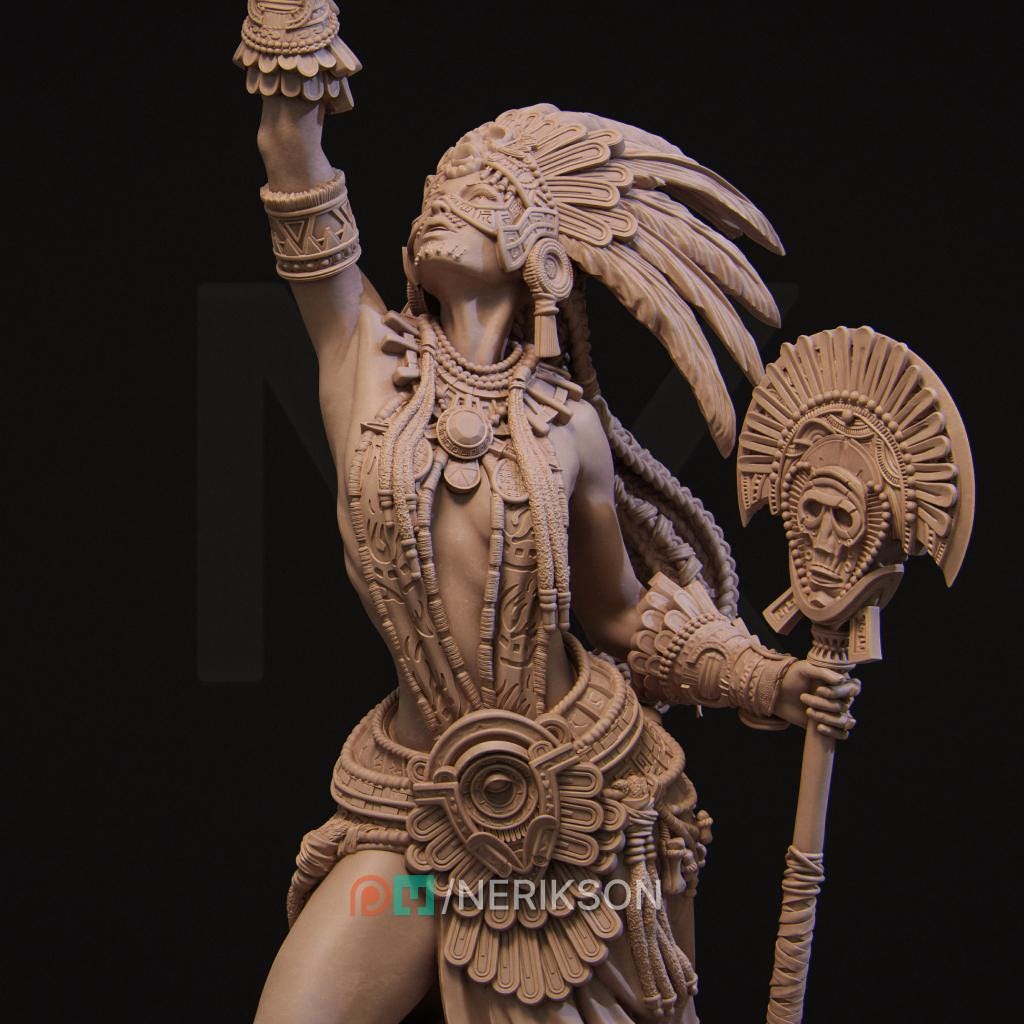 Necalin the Priestess of Death | Female Fantasy Aztec Witch Collectible Miniature Statue | 75mm / 140mm | by Nerikson