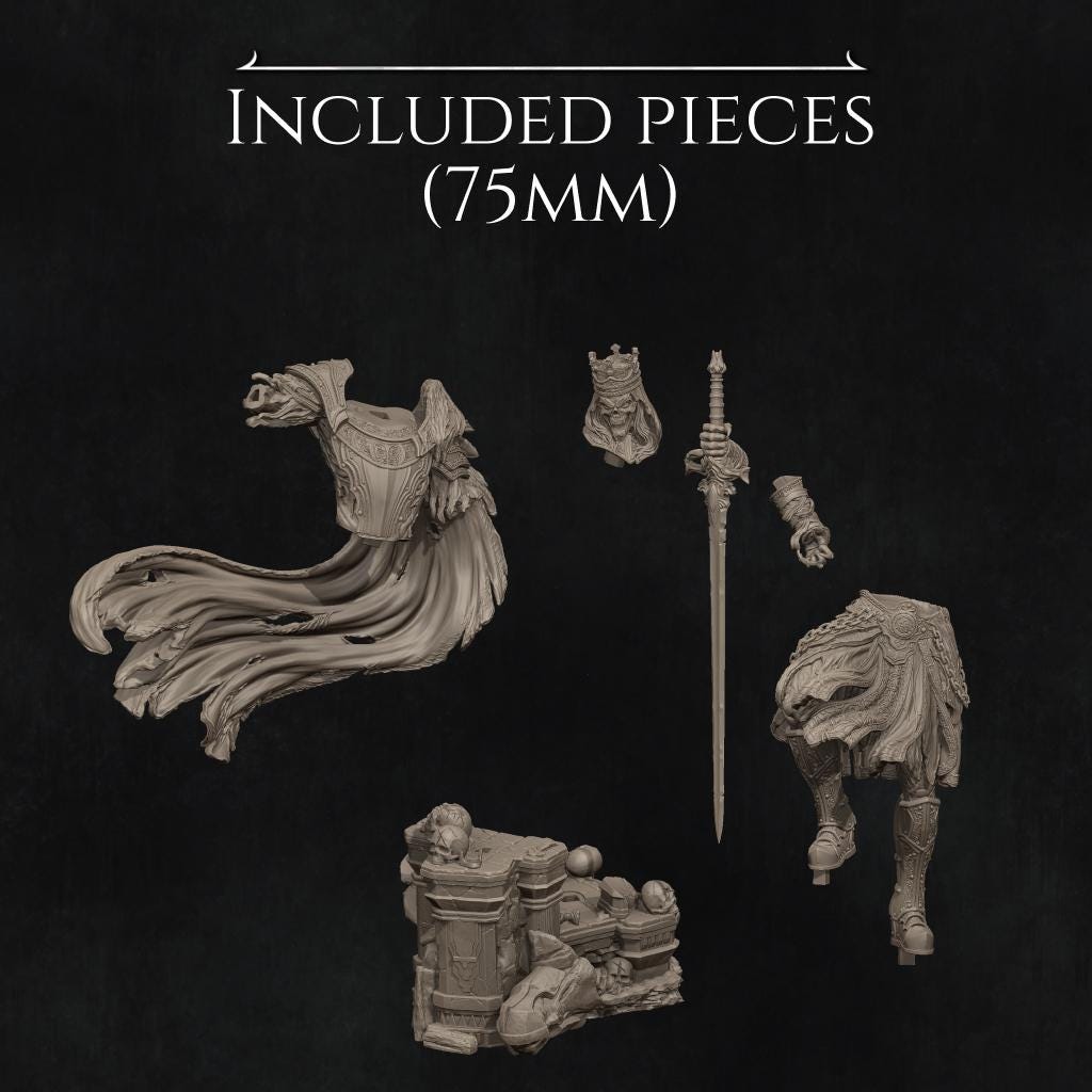 Shattered King | Undead Skeleton Knight Knight Draugr Collectible Miniature Statue | 75mm / 140mm | by Nerikson