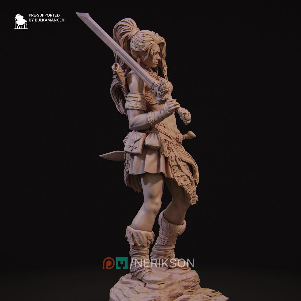 Lia the Barbarian | Female Fantasy Fighter Barbarian Collectible Miniature Statue | 75mm / 140mm | by Nerikson
