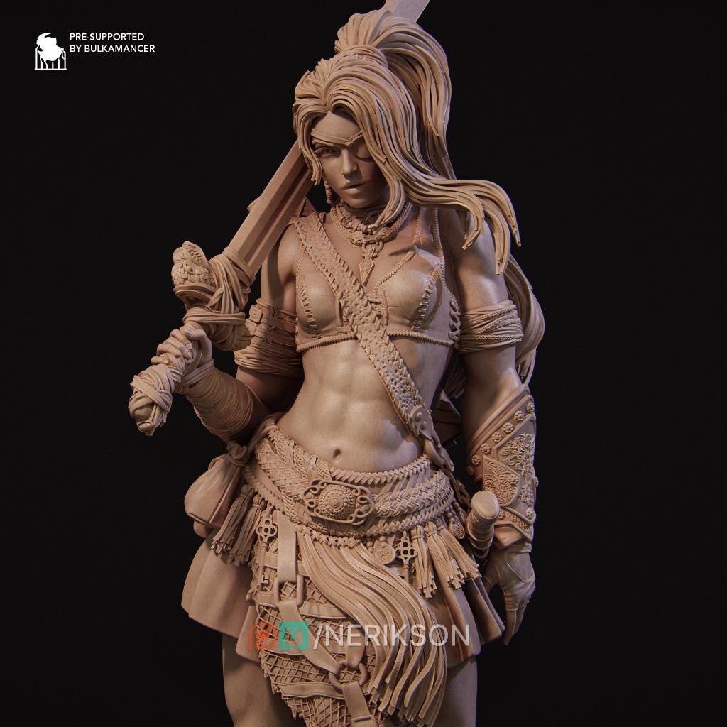 Lia the Barbarian | Female Fantasy Fighter Barbarian Collectible Miniature Statue | 75mm / 140mm | by Nerikson