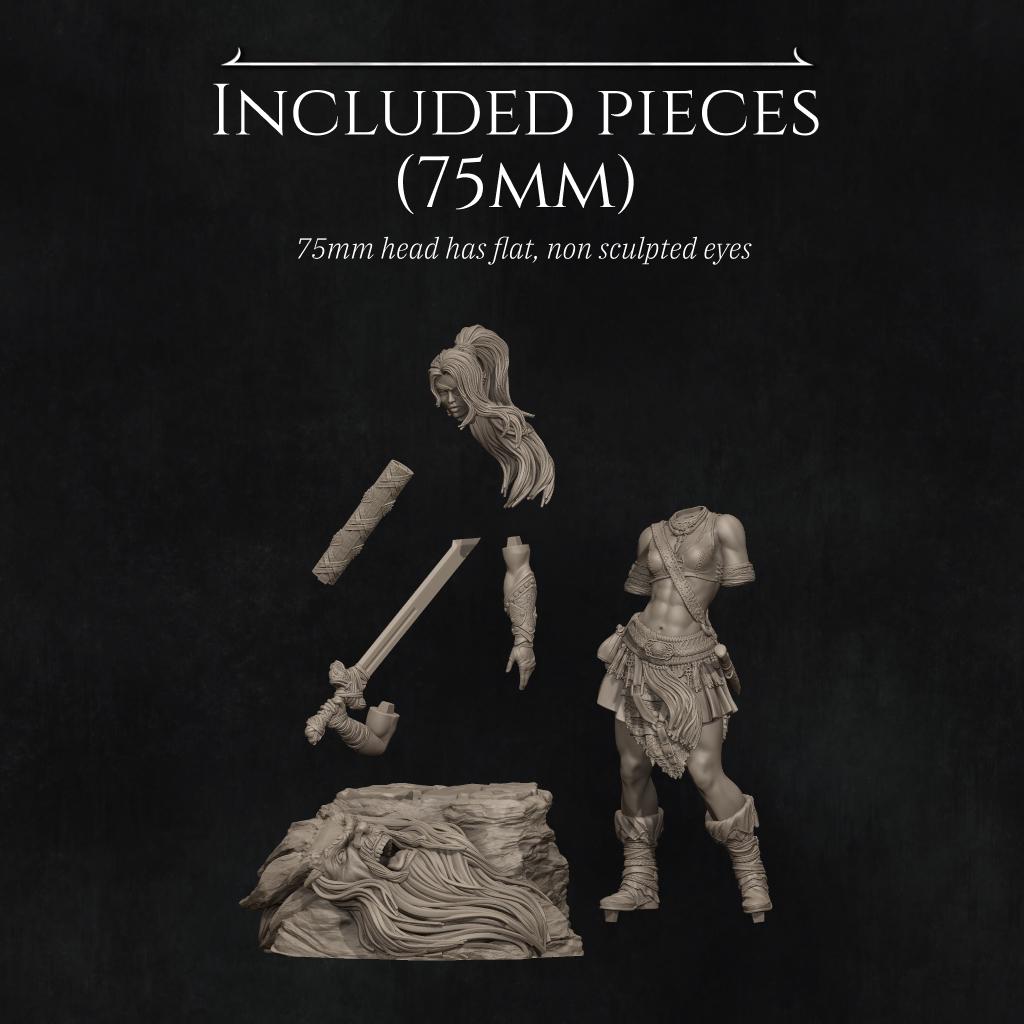 Lia the Barbarian | Female Fantasy Fighter Barbarian Collectible Miniature Statue | 75mm / 140mm | by Nerikson