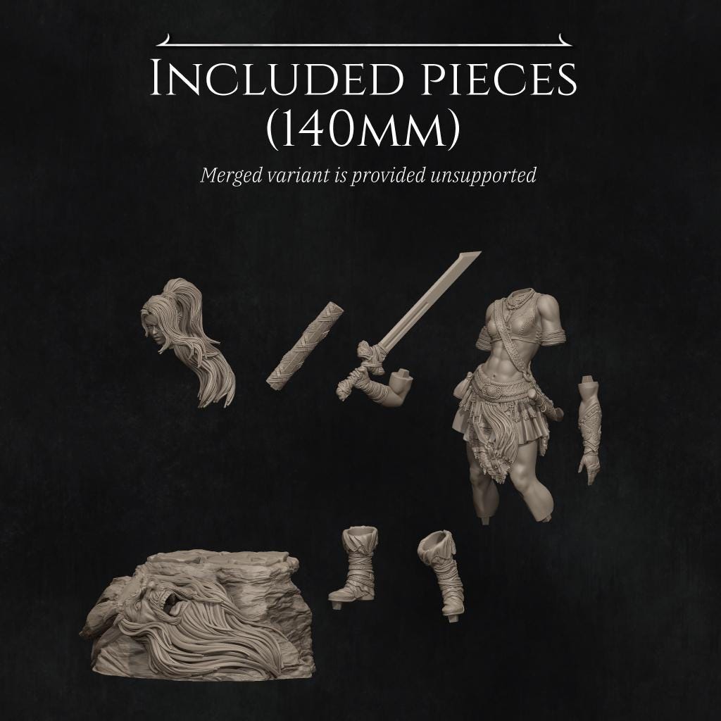 Lia the Barbarian | Female Fantasy Fighter Barbarian Collectible Miniature Statue | 75mm / 140mm | by Nerikson