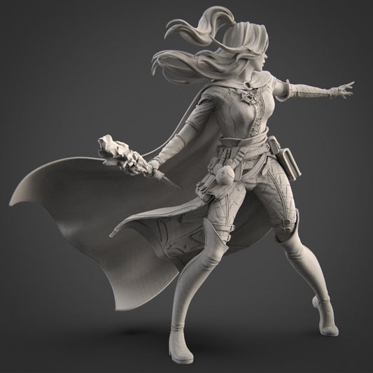 Elf Mage | by Nerikson from WintersailMiniatures: a detailed 75mm fantasy female mage with armor, flowing cape, and wand. Includes STL file.