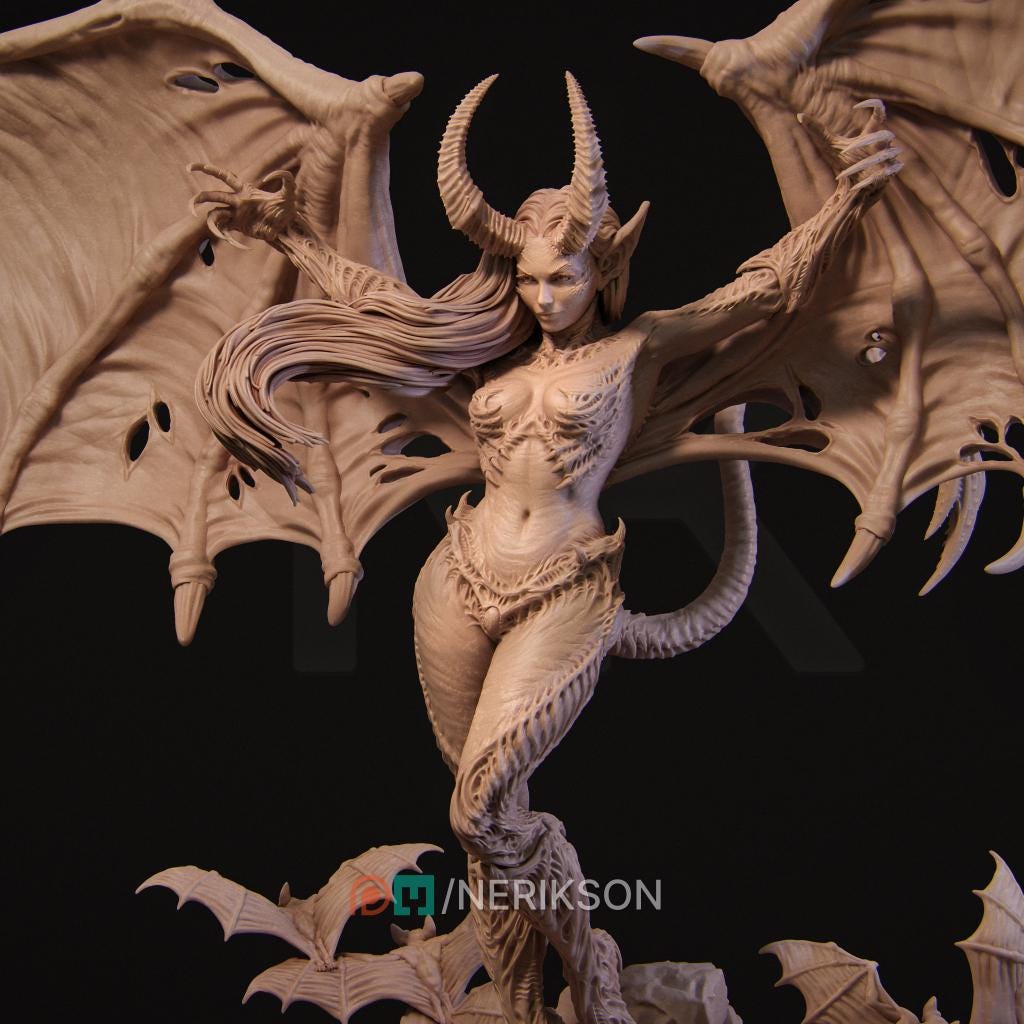 Rylana the Succubus | Female Fantasy Demoness Collectible Miniature Statue | 75mm / 140mm | by Nerikson