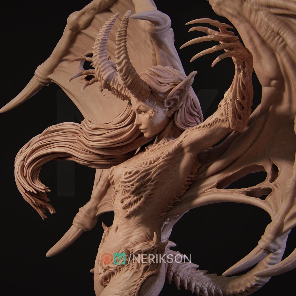 Rylana the Succubus | Female Fantasy Demoness Collectible Miniature Statue | 75mm / 140mm | by Nerikson