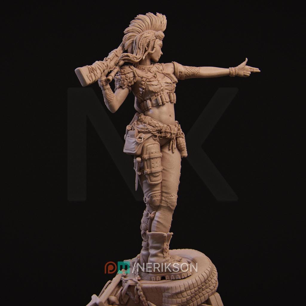 Romana the Wasteland Warrior | Post apocalyptic Female Raider Survivor Fighter Collectible Miniature Statue | 75mm / 140mm | by Nerikson