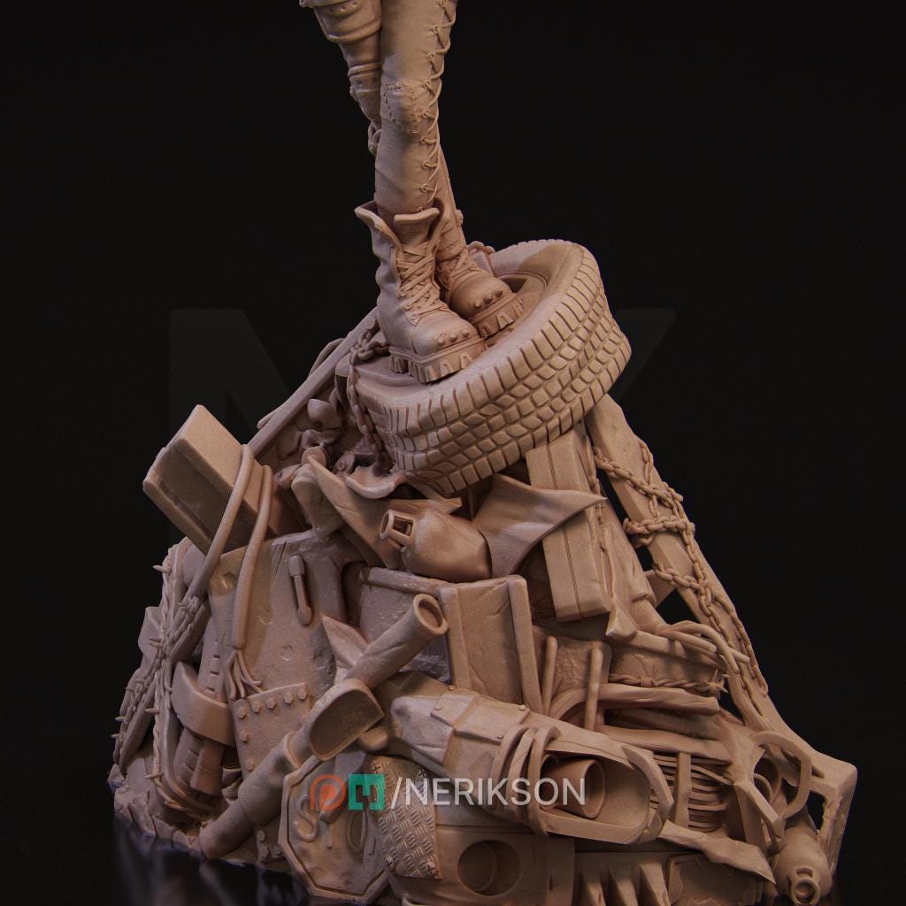 Romana the Wasteland Warrior | Post apocalyptic Female Raider Survivor Fighter Collectible Miniature Statue | 75mm / 140mm | by Nerikson