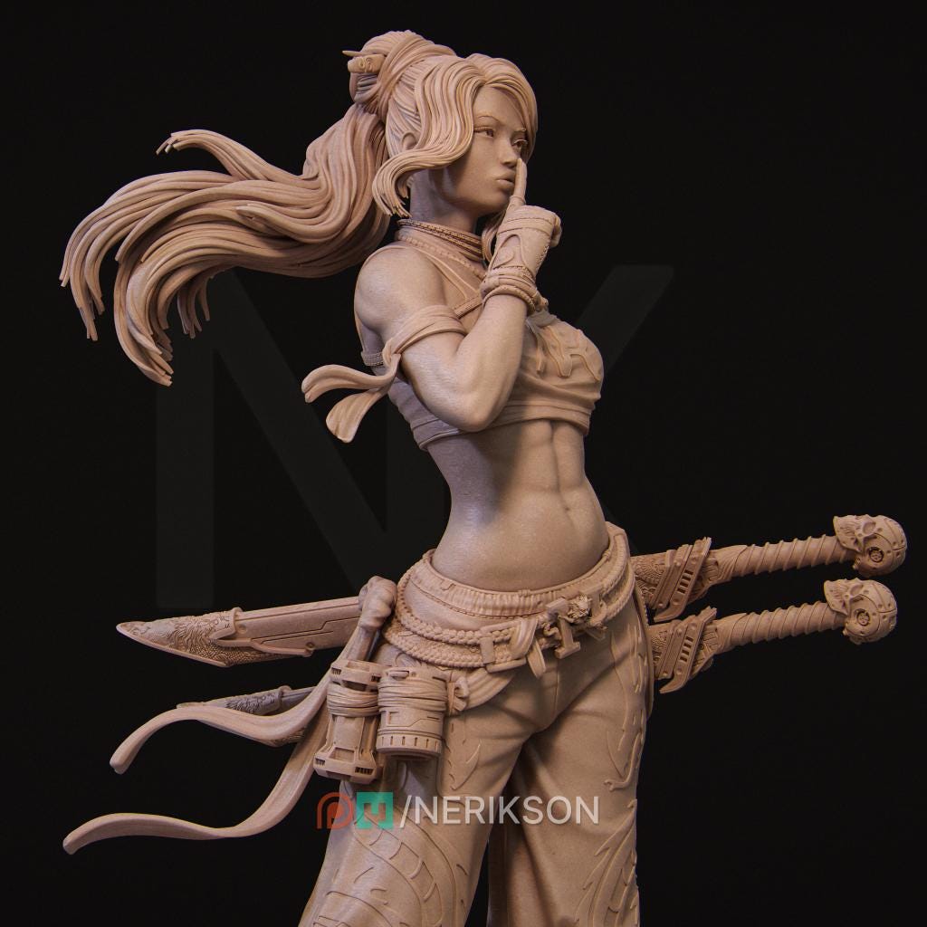 Neo-Nixxi | Cyberpunk Female Ronin Samurai Collectible Miniature Statue | 75mm / 140mm | by Nerikson