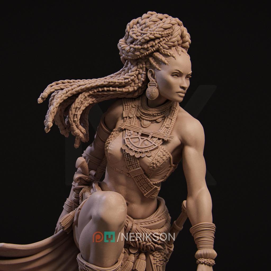 Elzebe the Warrior Queen | Female Fantasy Warrior Fighter Collectible Miniature Statue | 75mm / 140mm | by Nerikson