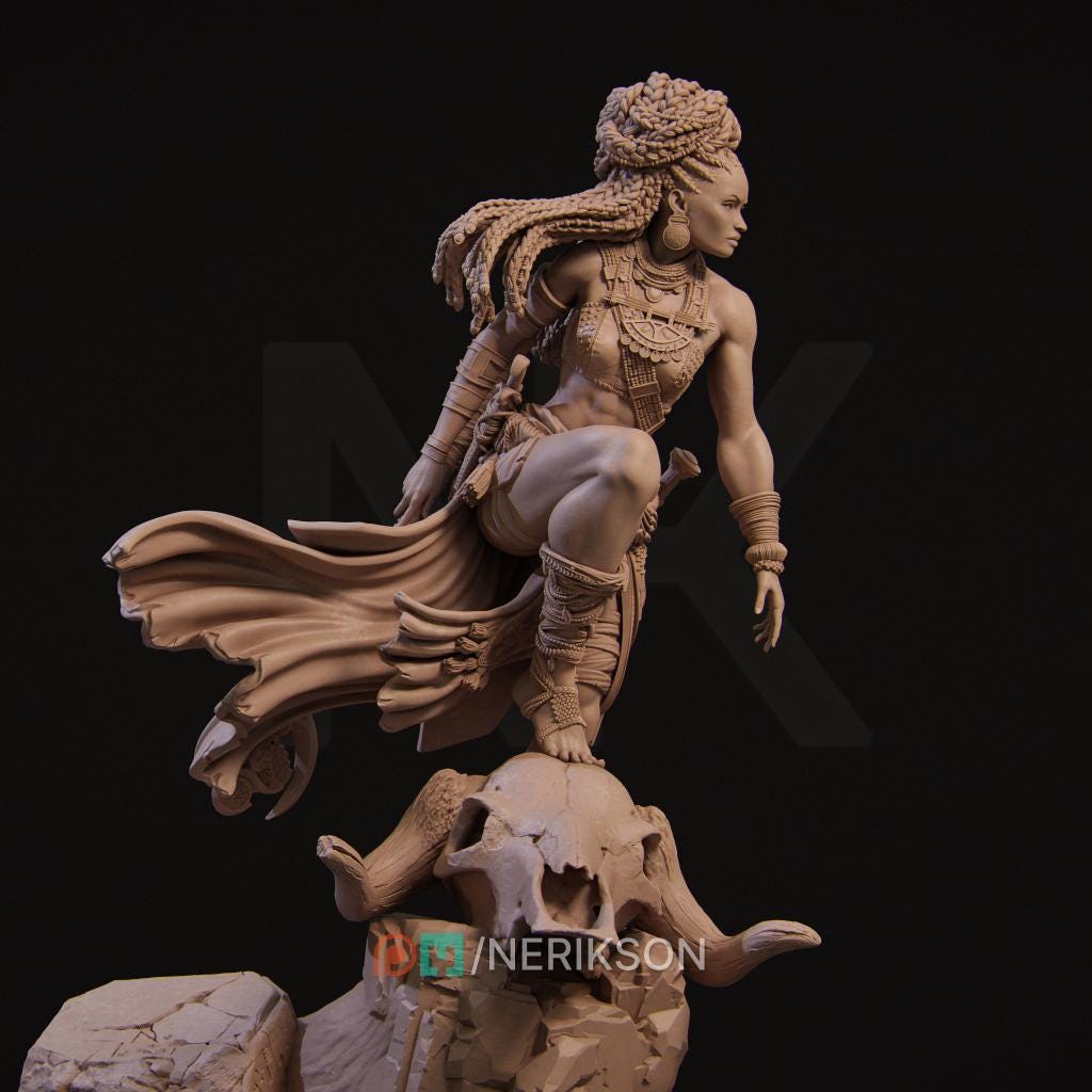 Elzebe the Warrior Queen | Female Fantasy Warrior Fighter Collectible Miniature Statue | 75mm / 140mm | by Nerikson