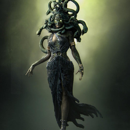 Medusa the Gorgon by Nerikson from WintersailMiniatures stands with snake hair, glowing eyes, and a tattered dress—ideal inspiration for 3D prints or STL models.