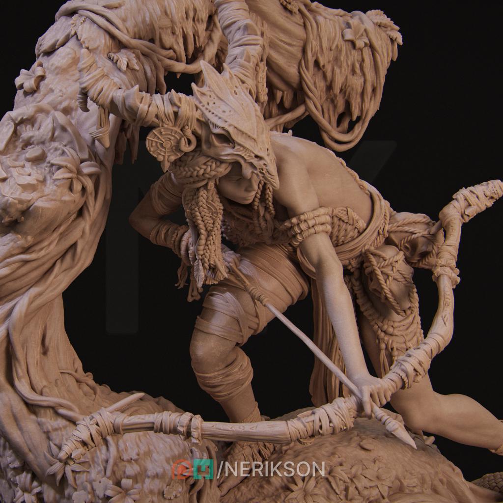 Meabh the Wild Ranger | Female Fantasy Archer Collectible Miniature Statue | 75mm / 140mm | by Nerikson