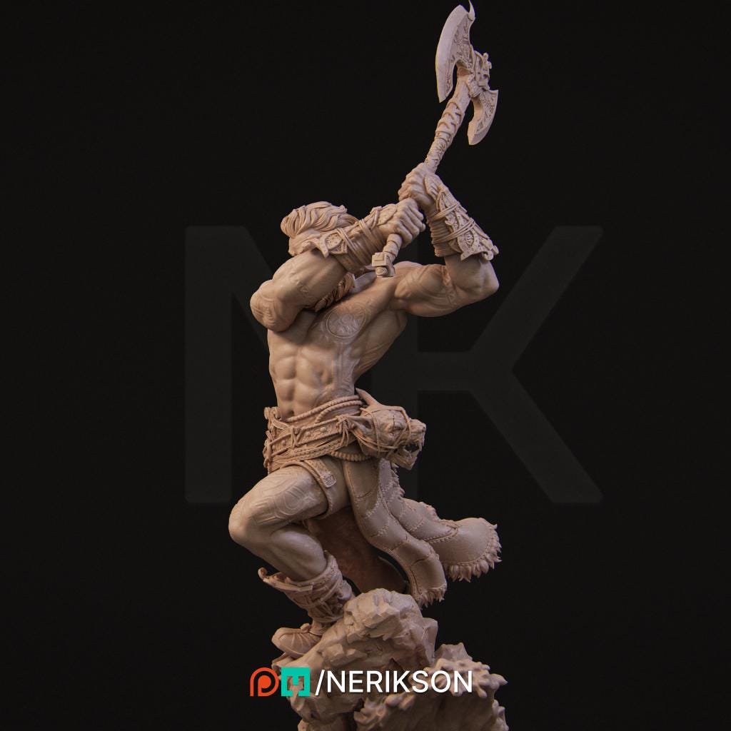 Ivar the Runic Warrior | DnD Norse Mythology Warrior Berserker Collectible Miniature Statue | 75mm / 140mm | by Nerikson
