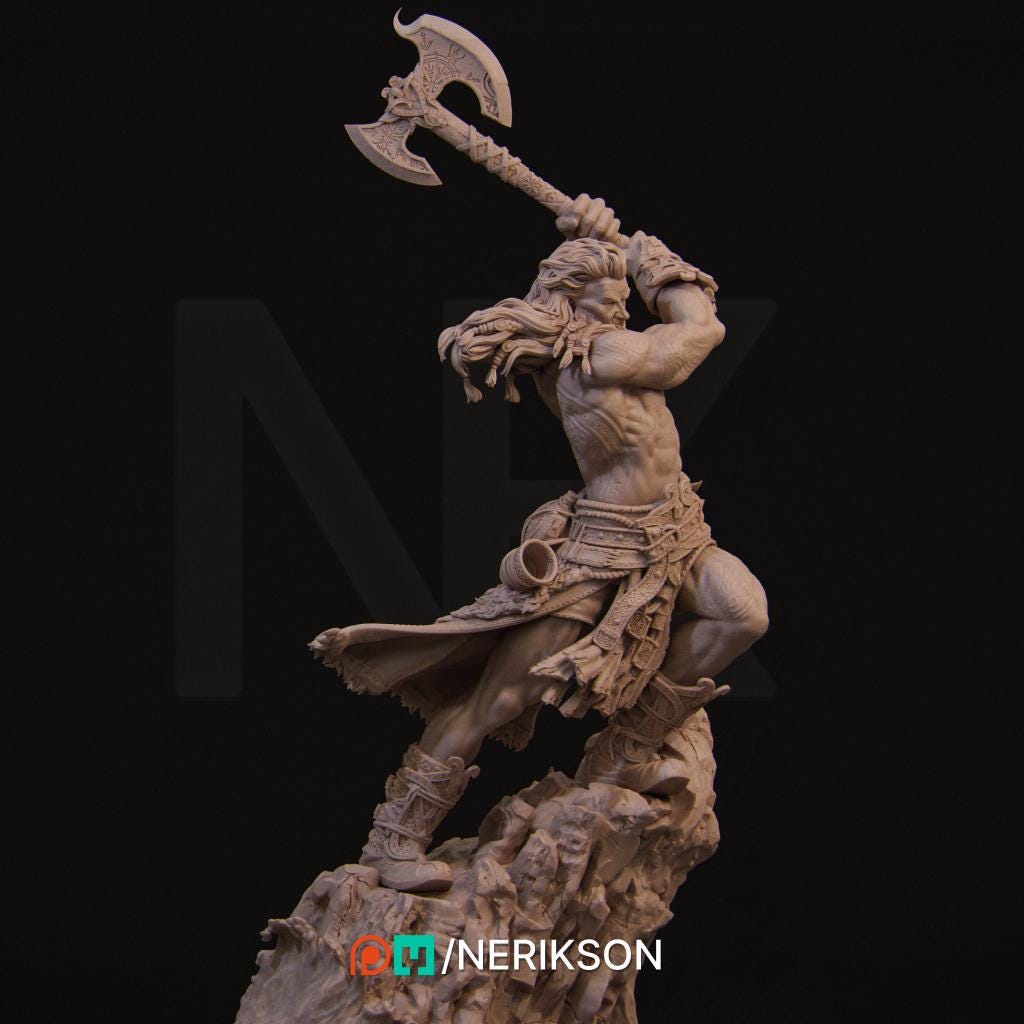 Ivar the Runic Warrior | DnD Norse Mythology Warrior Berserker Collectible Miniature Statue | 75mm / 140mm | by Nerikson