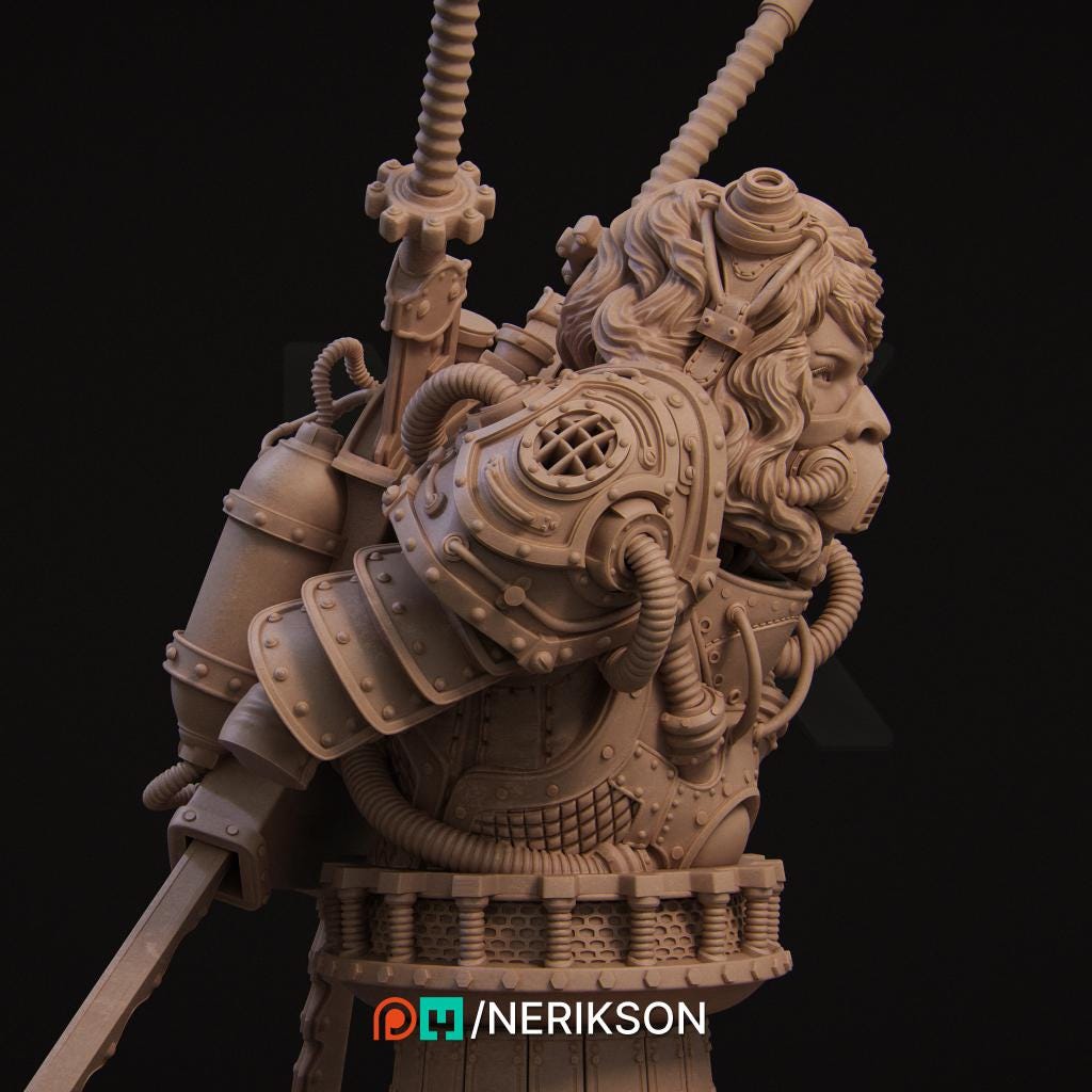 Naojiri Bust | Steampunk Oni Samurai Collectible Sci-fi Bust Statue Miniature | by Nerikson
