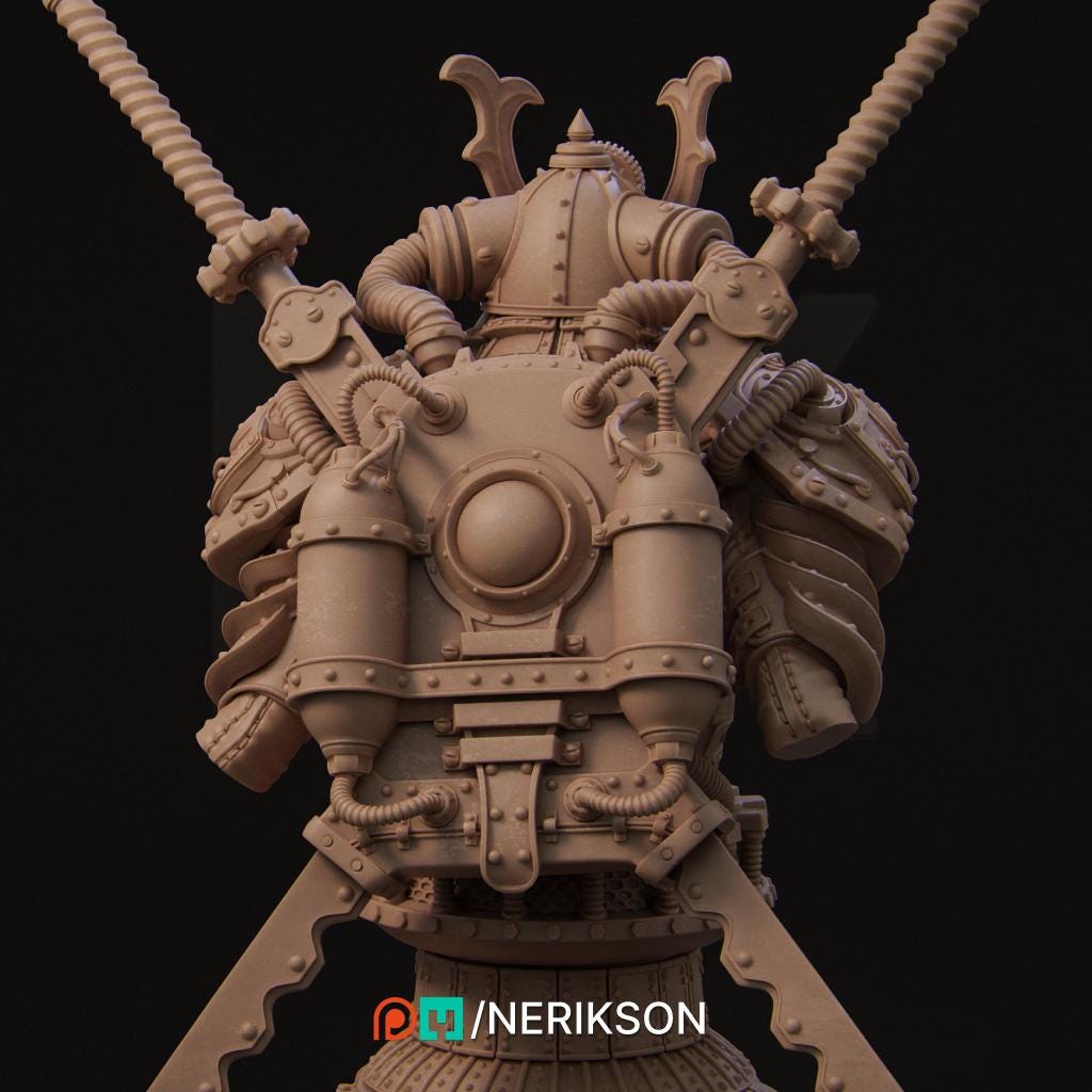Naojiri Bust | Steampunk Oni Samurai Collectible Sci-fi Bust Statue Miniature | by Nerikson