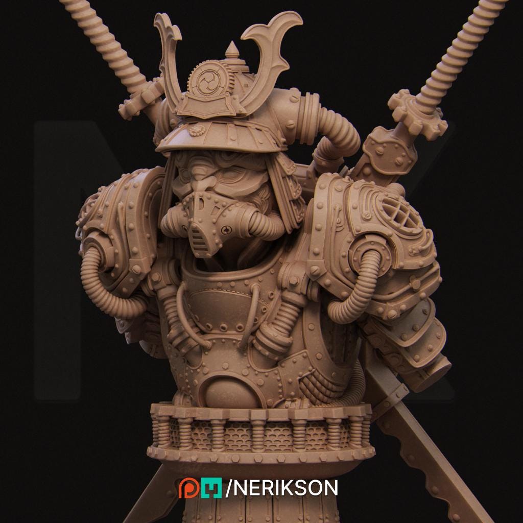 Naojiri Bust | Steampunk Oni Samurai Collectible Sci-fi Bust Statue Miniature | by Nerikson