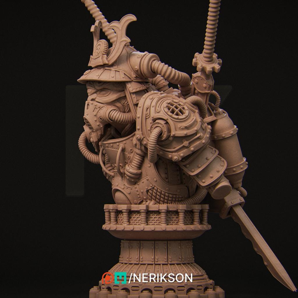 Naojiri Bust | Steampunk Oni Samurai Collectible Sci-fi Bust Statue Miniature | by Nerikson