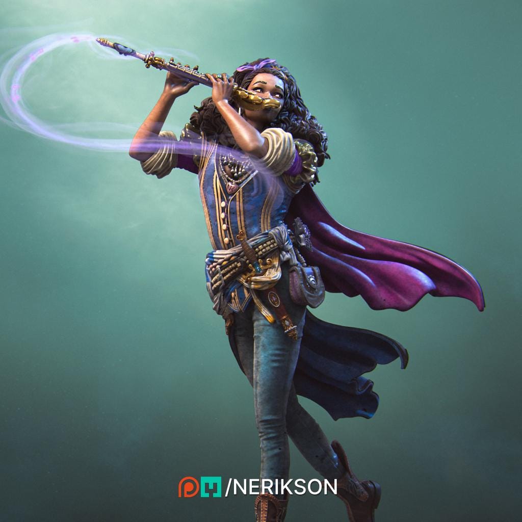 Inithia the Bard | Female Fantasy Collectible Miniature Statue | 75mm / 140mm | by Nerikson