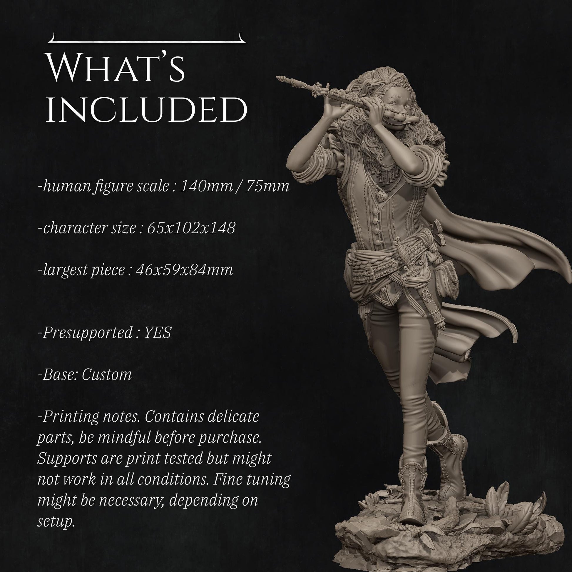 Inithia the Bard | Female Fantasy Collectible Miniature Statue | 75mm / 140mm | by Nerikson