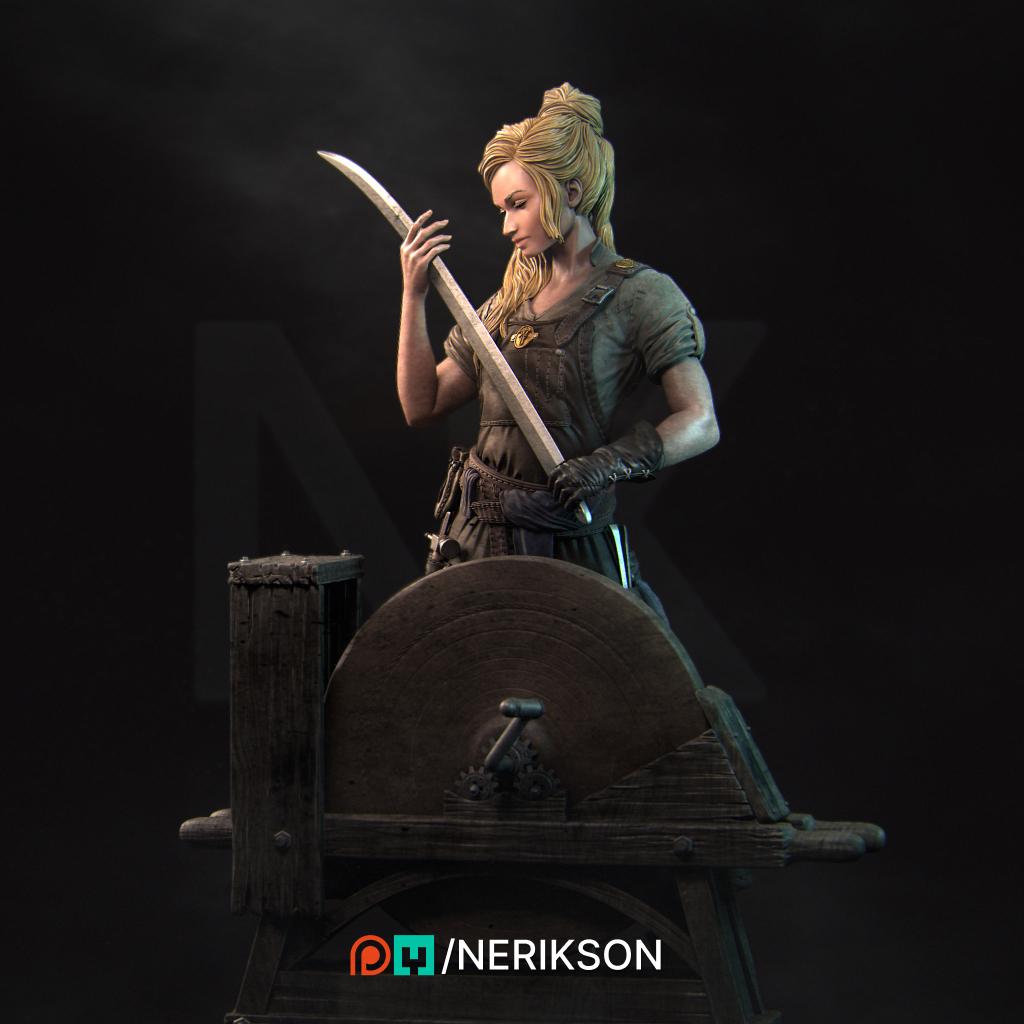 Lara the Blacksmith | Female Fighter Collectible Miniature Statue | 75mm / 140mm | by Nerikson